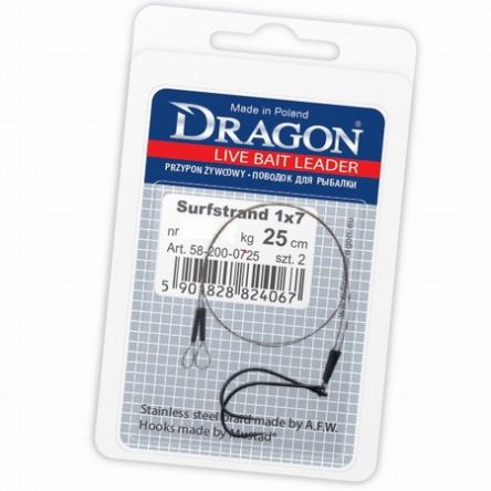 Przypon Dragon Żywcowy 1x7 Surfstrand z Haczykiem nr 1 5kg 25cm 58-001-0525