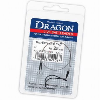 Przypon Dragon Żywcowy 1x7 Surfstrand z Haczykiem nr 1 5kg 25cm 58-001-0525