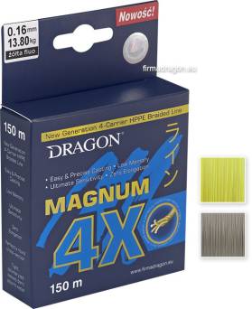 Plecionka Dragon Magnum 4X szara 0,08mm 150m 6,00kg